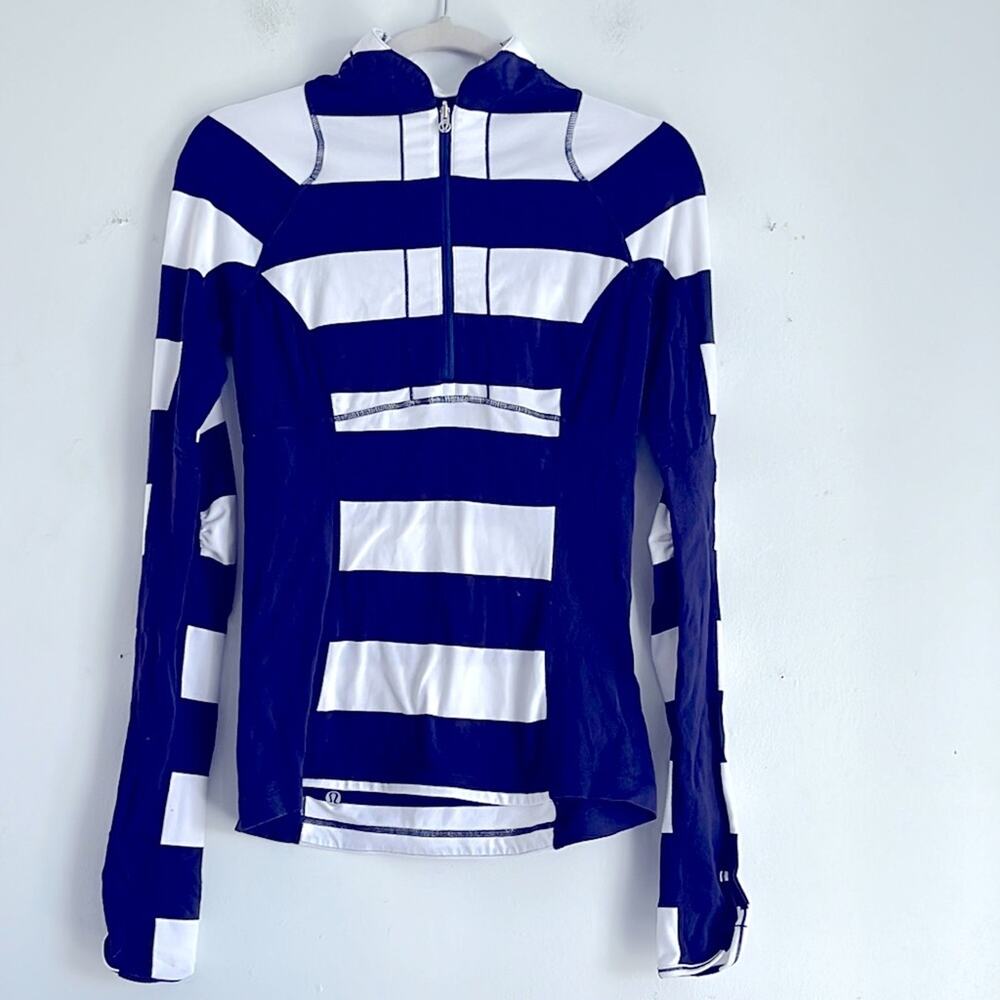 Lululemon Run Switch Back 1/4 zip striped long sleeve athletic pullover top sz 6